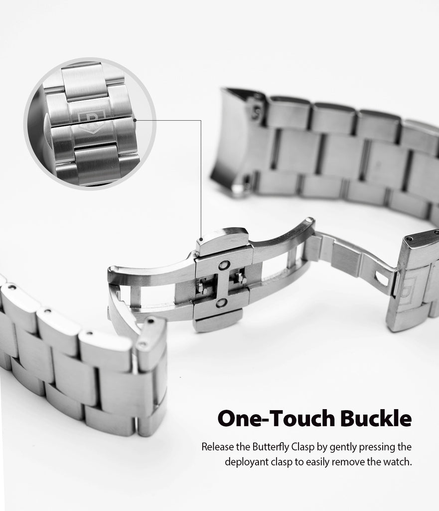 metal one watch band with one touch buckle with the butterfly clasp making attachment and detachment easier