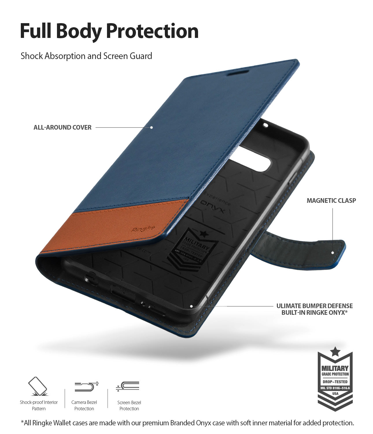 ringke galaxy s10 wallet case navy & brown color