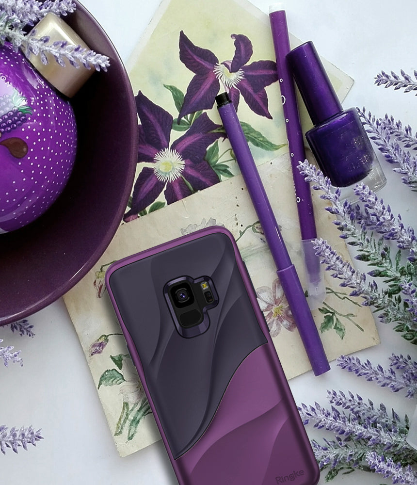ringke wave design heavy duty dual layered protective case cover for galaxy s9 metallic purple