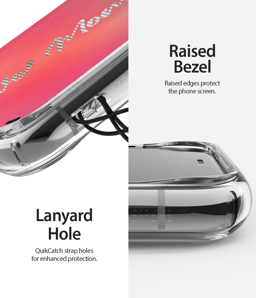rasied bezel to protect the phone screen & camera / lanyard hole on the side to attach additional accessories