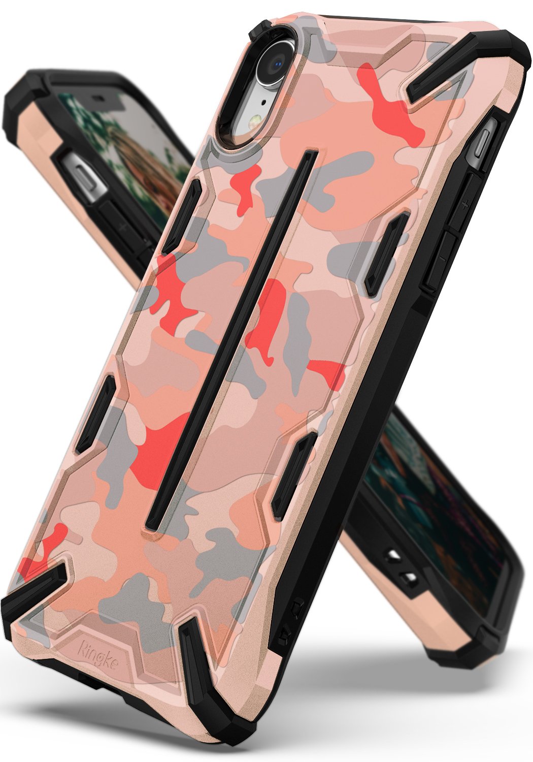 ringke dual-x design for iphone xr case cover main camo pink
