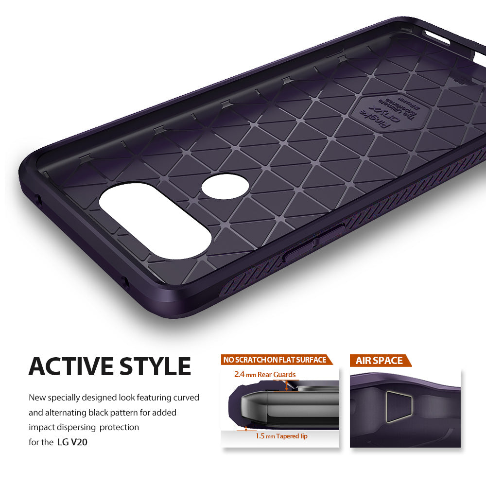active style - curved and alternating pattern for added impact dispersing protection for the lg v20