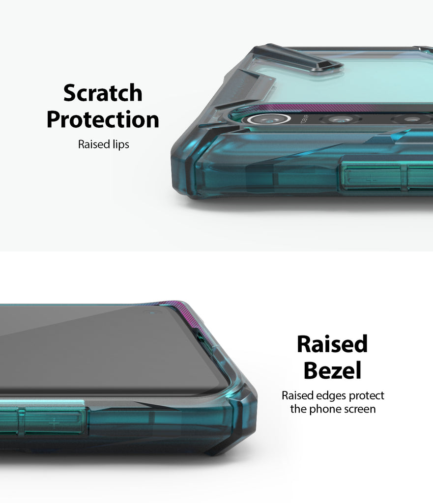 scratch protection with raised lips, raised bezel to protect the screen and camera