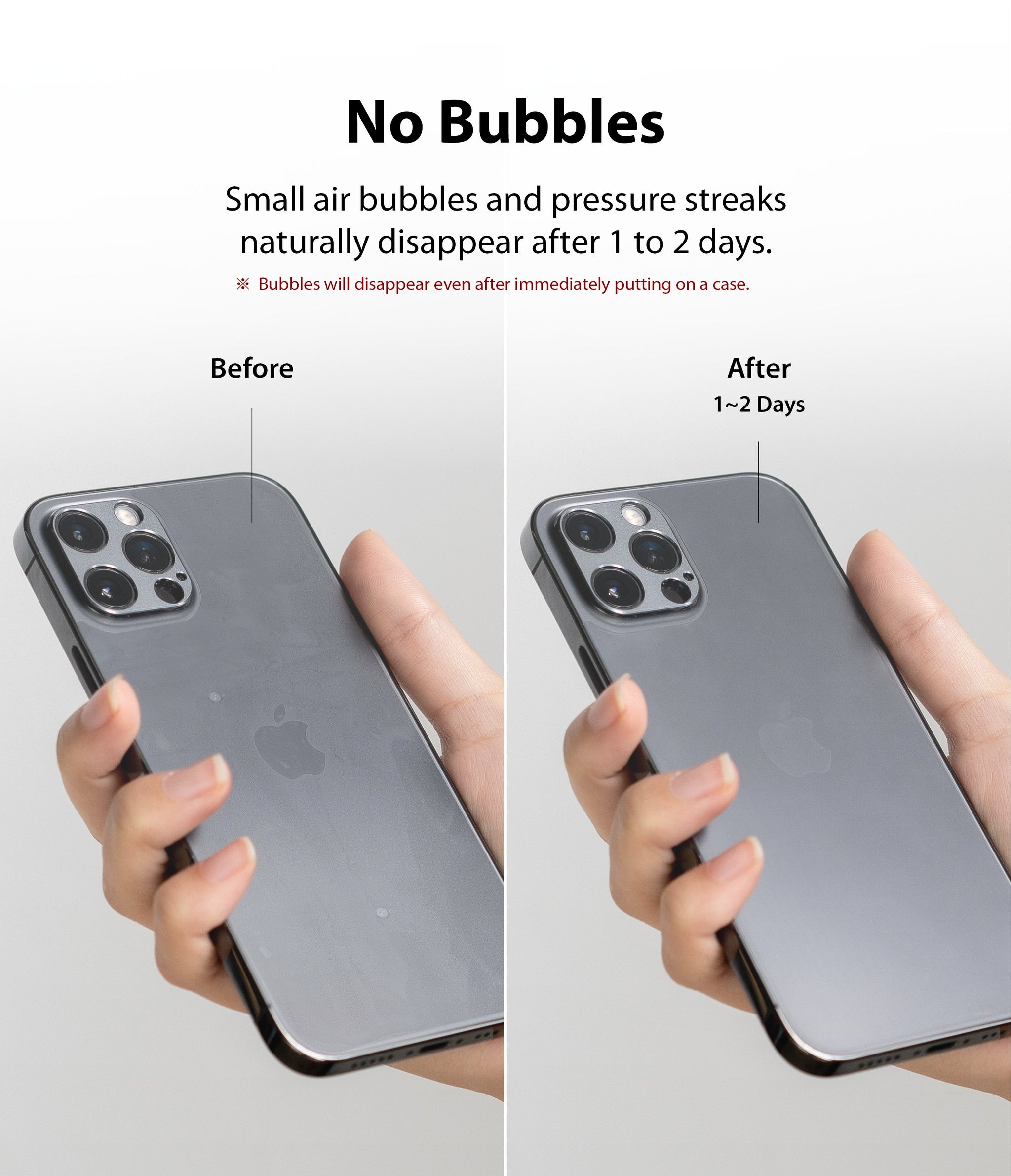 iPhone 13 Back Screen Protector | Invisible Defender - No bubbles. Small air bubbles and pressure streaks naturally disappear after 1 to 2 days. Bubbles will disappear even after immediately putting on a case.