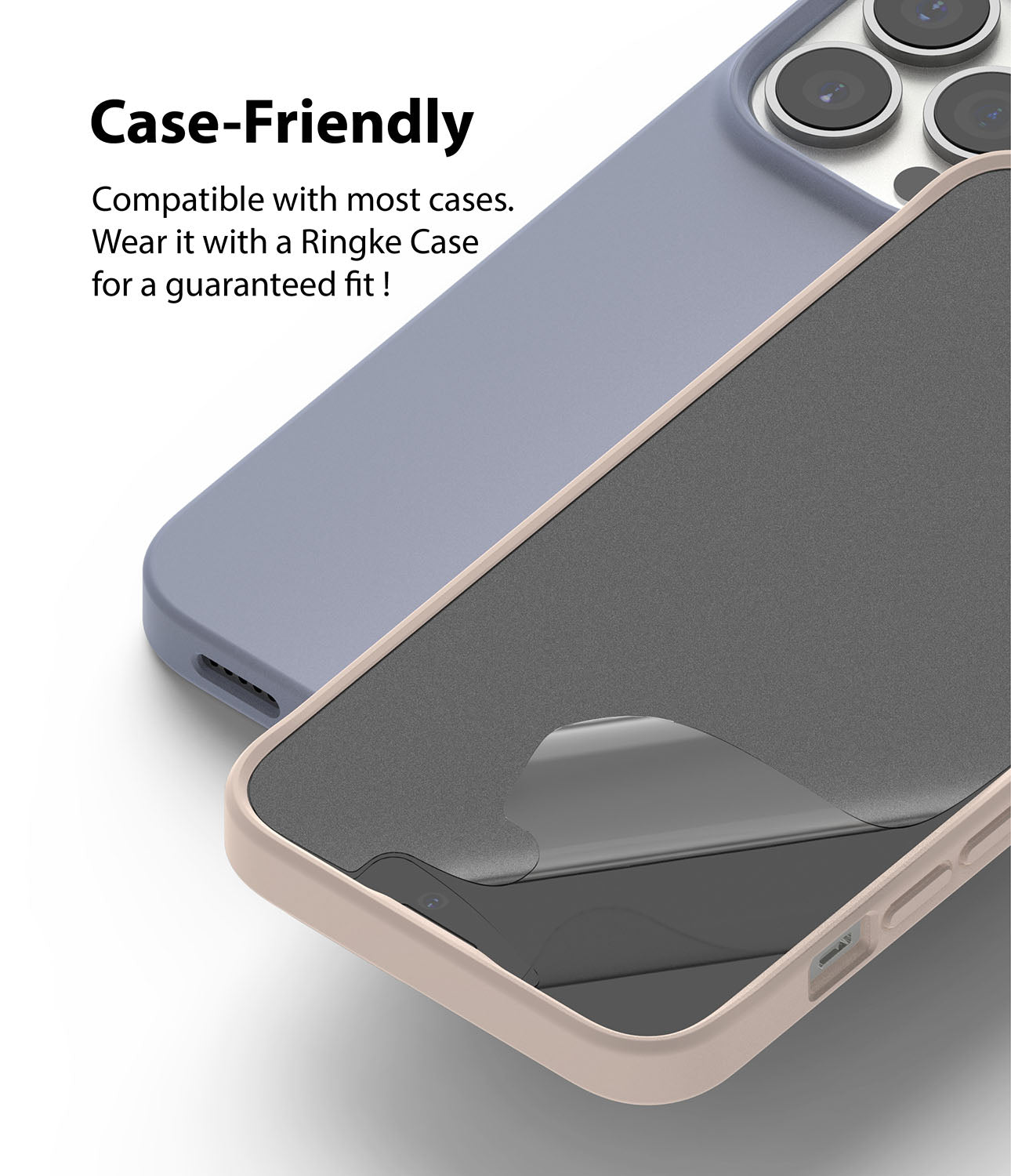 iPhone 13 Pro Max Screen Protector | Dual Easy Film Matte - Case-Friendly. Compatible with most cases. Wear it with a Ringke case for a guaranteed fit.