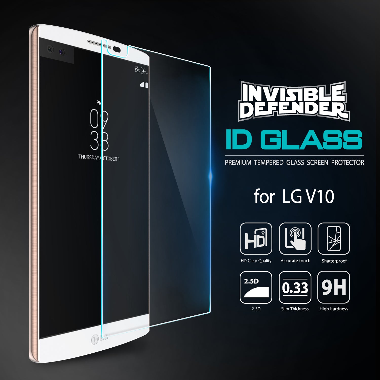 lg v10, ringke invisible defender 0.33mm tempered glass screen protector